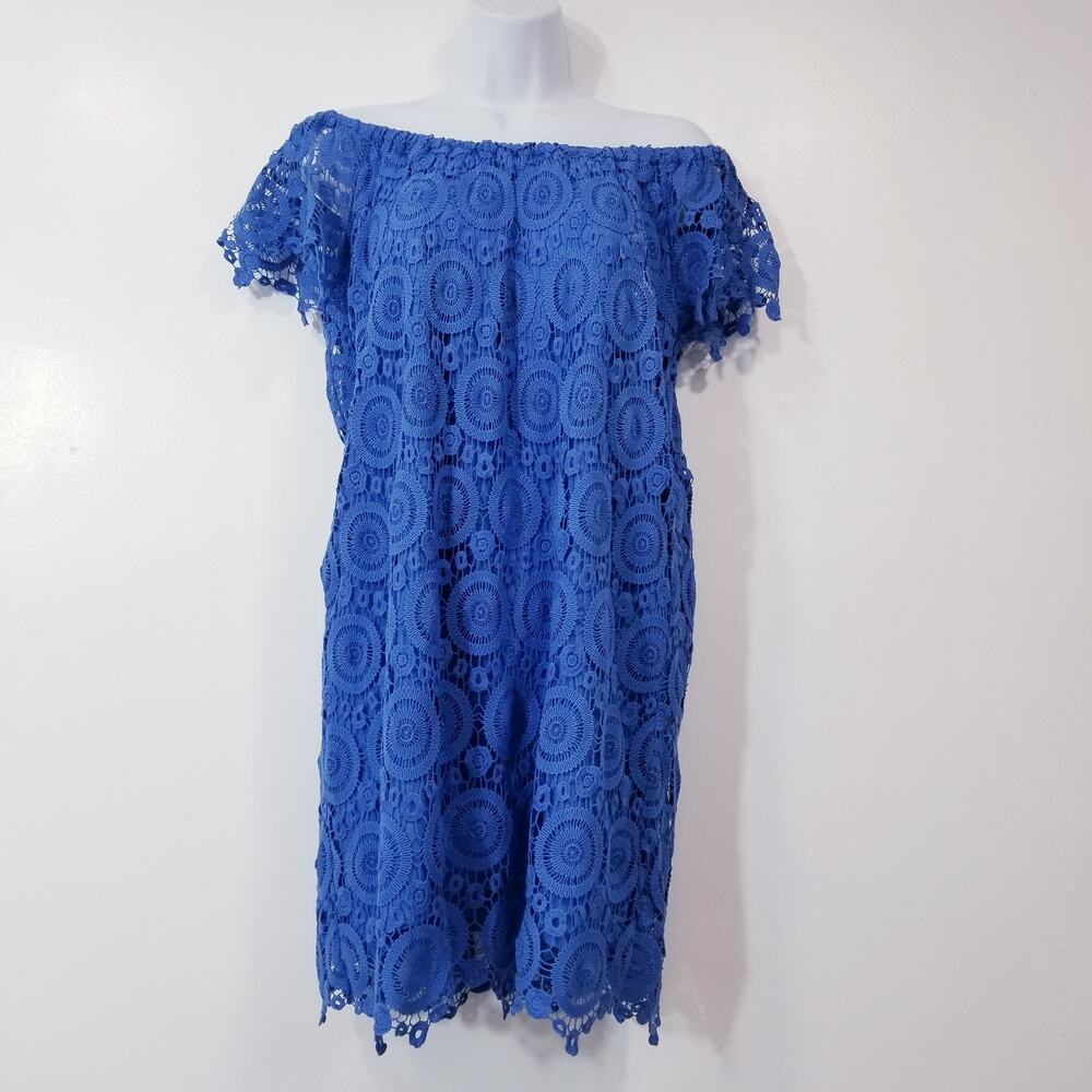 Southern Tide Blue Lace Off Shoulder Shift Dress